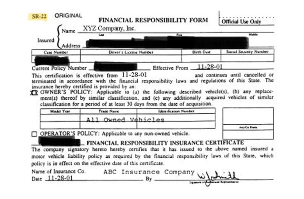 SR-22 certificate